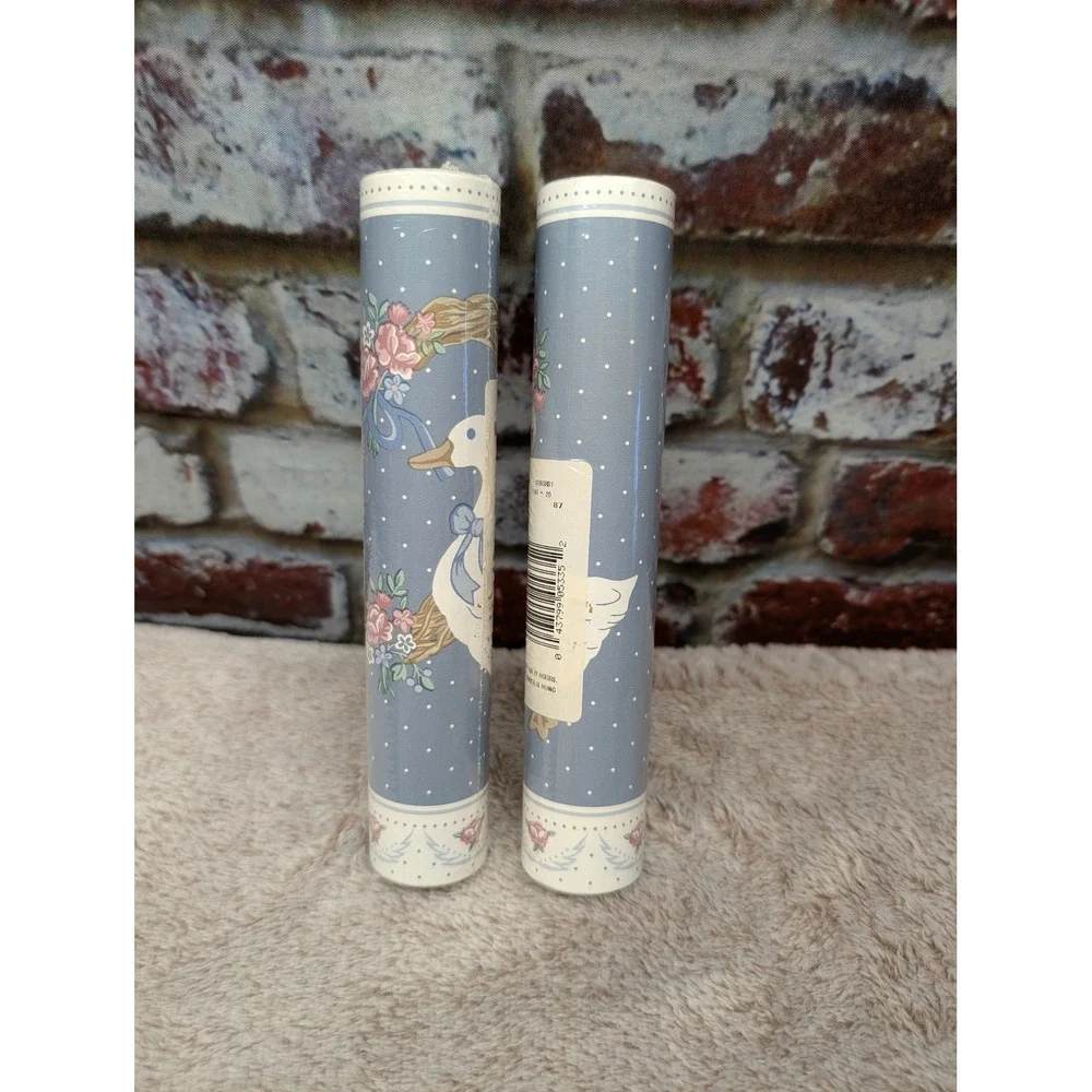 Vintage Borden Country Geese Wallpaper Border Blue Polka Dot Floral 2 Rolls